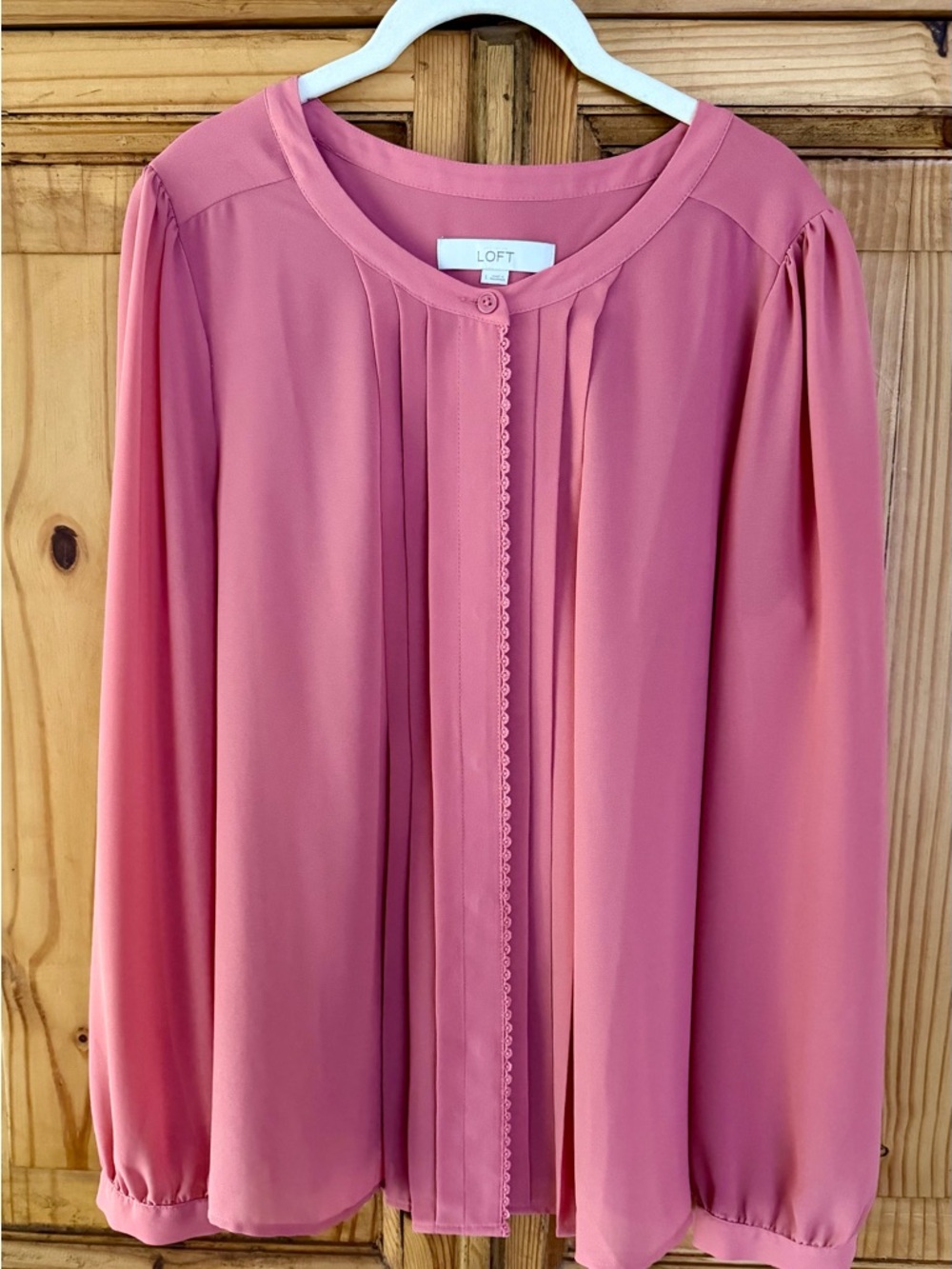 LOFT Dusty Rose Pleated Long-Sleeve Blouse